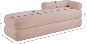 Meridian Furniture Kennedy Upholstered Bench with Channel Tufted Base Plush Seat for Bedroom or Living Room Pink Faux Shearling Teddy Fabric 190Pink
