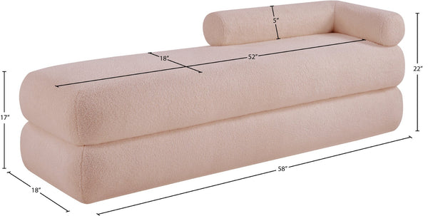Meridian Furniture Kennedy Upholstered Bench with Channel Tufted Base Plush Seat for Bedroom or Living Room Pink Faux Shearling Teddy Fabric 190Pink