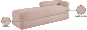 Meridian Furniture Kennedy Upholstered Bench with Channel Tufted Base Plush Seat for Bedroom or Living Room Pink Faux Shearling Teddy Fabric 190Pink