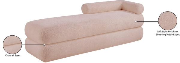 Meridian Furniture Kennedy Upholstered Bench with Channel Tufted Base Plush Seat for Bedroom or Living Room Pink Faux Shearling Teddy Fabric 190Pink
