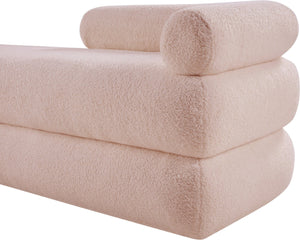 Meridian Furniture Kennedy Upholstered Bench with Channel Tufted Base Plush Seat for Bedroom or Living Room Pink Faux Shearling Teddy Fabric 190Pink