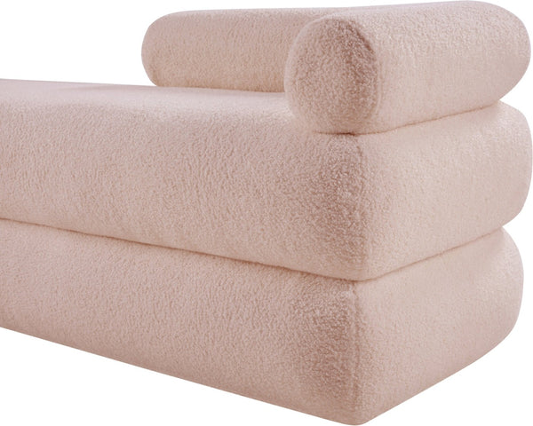 Meridian Furniture Kennedy Upholstered Bench with Channel Tufted Base Plush Seat for Bedroom or Living Room Pink Faux Shearling Teddy Fabric 190Pink