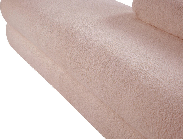 Meridian Furniture Kennedy Upholstered Bench with Channel Tufted Base Plush Seat for Bedroom or Living Room Pink Faux Shearling Teddy Fabric 190Pink