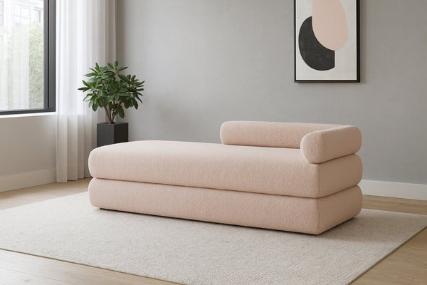 Meridian Furniture Kennedy Upholstered Bench with Channel Tufted Base Plush Seat for Bedroom or Living Room Pink Faux Shearling Teddy Fabric 190Pink