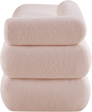Meridian Furniture Kennedy Upholstered Bench with Channel Tufted Base Plush Seat for Bedroom or Living Room Pink Faux Shearling Teddy Fabric 190Pink