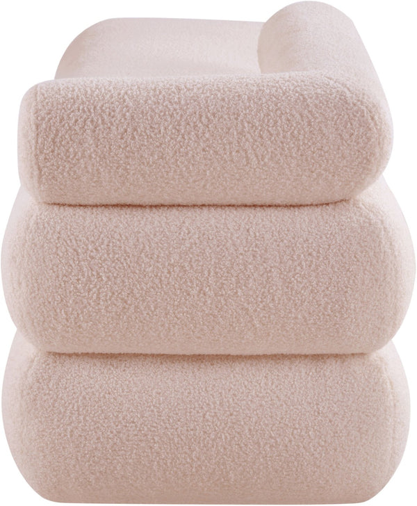 Meridian Furniture Kennedy Upholstered Bench with Channel Tufted Base Plush Seat for Bedroom or Living Room Pink Faux Shearling Teddy Fabric 190Pink