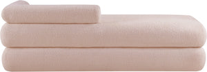 Meridian Furniture Kennedy Upholstered Bench with Channel Tufted Base Plush Seat for Bedroom or Living Room Pink Faux Shearling Teddy Fabric 190Pink