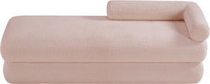 Meridian Furniture Kennedy Upholstered Bench with Channel Tufted Base Plush Seat for Bedroom or Living Room Pink Faux Shearling Teddy Fabric 190Pink