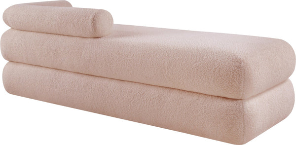 Meridian Furniture Kennedy Upholstered Bench with Channel Tufted Base Plush Seat for Bedroom or Living Room Pink Faux Shearling Teddy Fabric 190Pink