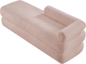Meridian Furniture Kennedy Upholstered Bench with Channel Tufted Base Plush Seat for Bedroom or Living Room Pink Faux Shearling Teddy Fabric 190Pink