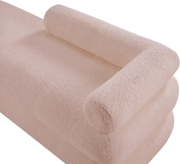 Meridian Furniture Kennedy Upholstered Bench with Channel Tufted Base Plush Seat for Bedroom or Living Room Pink Faux Shearling Teddy Fabric 190Pink