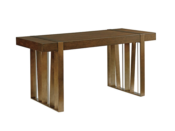 Lexington Sligh Intersect Writing Desk - Modern Mocha Oak Design With Asymmetrical Metal Base & Stylish Pencil Drawer Delshire Wood 190-410