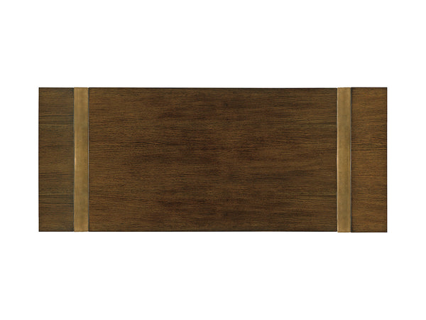 Lexington Sligh Intersect Writing Desk - Modern Mocha Oak Design With Asymmetrical Metal Base & Stylish Pencil Drawer Delshire Wood 190-410