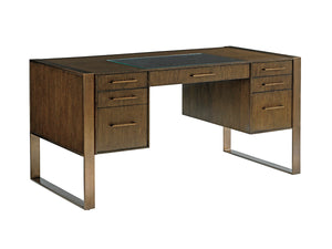 Lexington Sligh Structure Desk - Contemporary Mocha Writing Station With Glass Insert & Versatile Storage Drawers Delshire Wood 190-411
