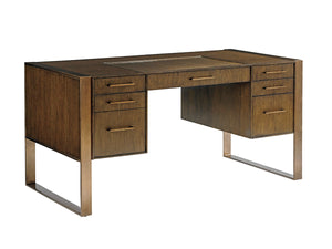 Lexington Sligh Structure Desk - Contemporary Mocha Writing Station With Glass Insert & Versatile Storage Drawers Delshire Wood 190-411