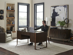 Lexington Sligh Structure Desk - Contemporary Mocha Writing Station With Glass Insert & Versatile Storage Drawers Delshire Wood 190-411