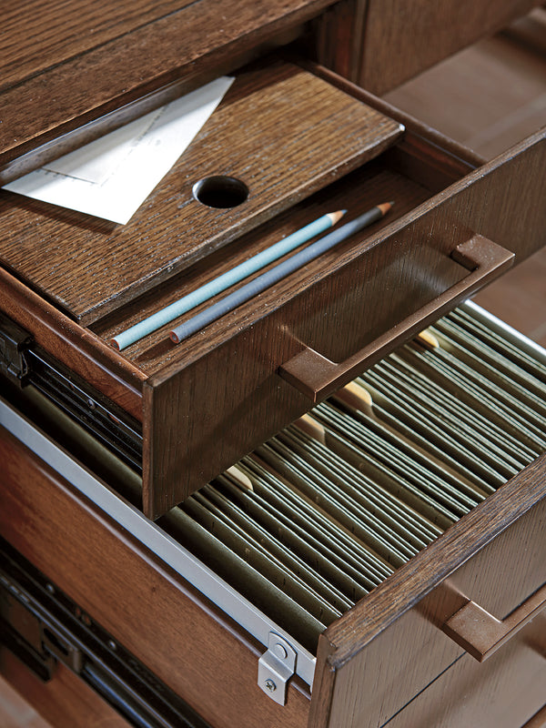 Lexington Sligh Structure Desk - Contemporary Mocha Writing Station With Glass Insert & Versatile Storage Drawers Delshire Wood 190-411