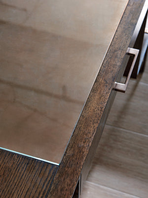 Lexington Sligh Structure Desk - Contemporary Mocha Writing Station With Glass Insert & Versatile Storage Drawers Delshire Wood 190-411