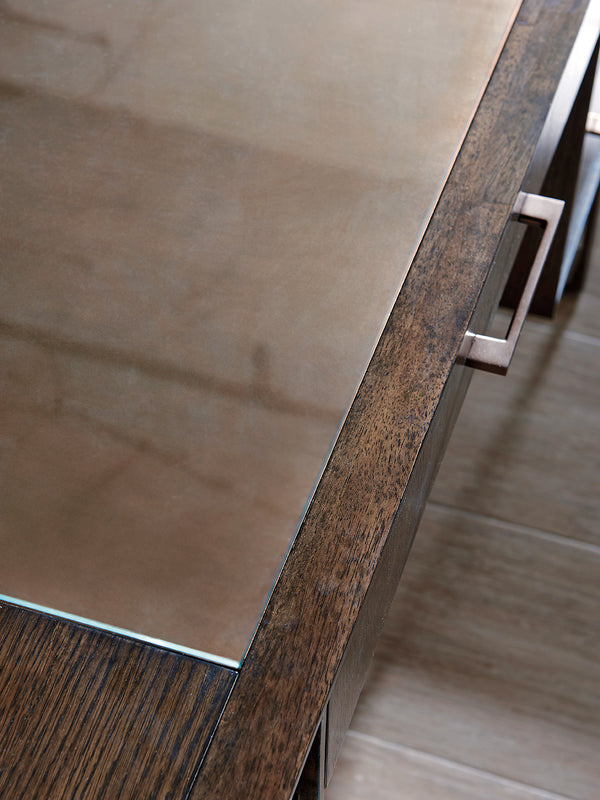 Lexington Sligh Structure Desk - Contemporary Mocha Writing Station With Glass Insert & Versatile Storage Drawers Delshire Wood 190-411