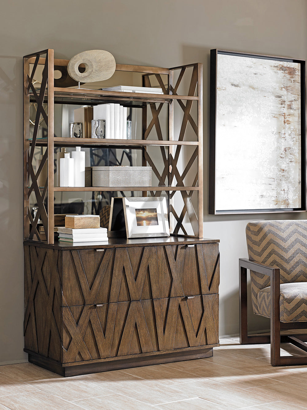 Lexington Sligh Prism Metal Deck - Contemporary Industrial Design With Mocha Oak And Decorative Bronze Accents Delshire Wood 190-441