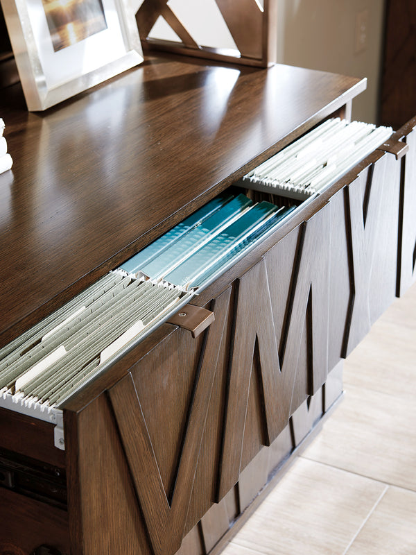 Lexington Sligh Prism File Chest - Contemporary Mocha Oak Design With Asymmetrical Styling & Full-extension Drawers Delshire Wood 190-450