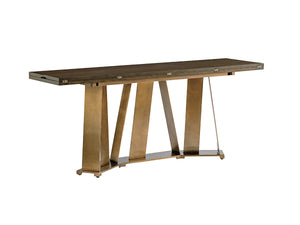 Lexington Sligh Gateway Flip-top Console: Stylish Mocha Finish With Asymmetrical Metal Base For Modern Home Design Delshire Wood 190-470