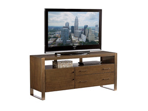 Lexington Sligh Paramount Media Console: Stylish Mocha Oak Design With Open Compartments, Drawers & Urban Edge Delshire Wood 190-660