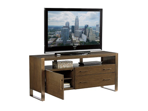 Lexington Sligh Paramount Media Console: Stylish Mocha Oak Design With Open Compartments, Drawers & Urban Edge Delshire Wood 190-660