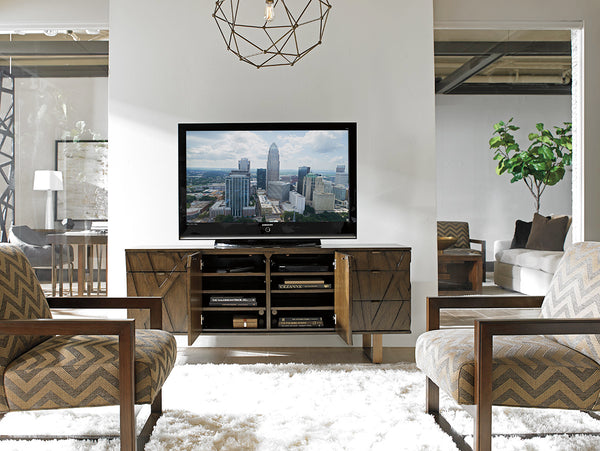 Lexington Sligh Ellison Media Center: Stylish Asymmetrical Console With Adjustable Shelves & Elegant Bronze Accents Delshire Wood 190-661