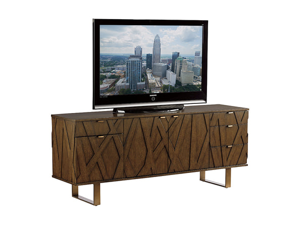 Lexington Sligh Ellison Media Center: Stylish Asymmetrical Console With Adjustable Shelves & Elegant Bronze Accents Delshire Wood 190-661