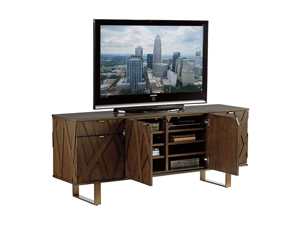Lexington Sligh Ellison Media Center: Stylish Asymmetrical Console With Adjustable Shelves & Elegant Bronze Accents Delshire Wood 190-661