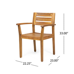 English Elm 7 Piece Solid Acacia Hardwood Expandable Outdoor Dining Set with Six Slatted Chairs Teak N762S000033AAA