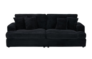 English Elm 88.58" corduroy 3-seater sofa with 4 matching throw pillows, sturdy wood frame, modern luxe comfort Black W3356S00005