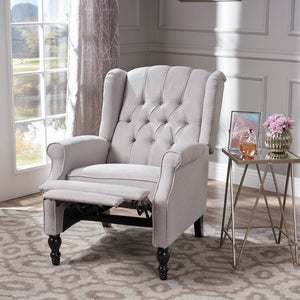 English Elm Christopher Knight Home® - Light Grey Tufted Fabric Arm Chair Recliner with Wingback Design, Button-Tufted Diamond Stitch Comfort and Pushback Recline, 28.5"W x 62"D Fully Reclined — Stylish Living Room Accent 56992.00LGY
