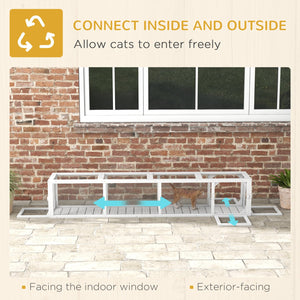 English Elm PawHut Extendable Outdoor Cat Tunnel 79" Wooden Catio Run with Weatherproof Mesh, Multi-Entry White+Black W2225P200586