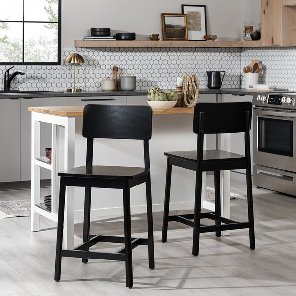 Minimalist Solid Wood Counter Stool - Set of 2 Black MASD7DBLVP Walker Edison