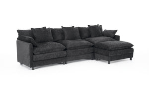 English Elm 108" L-shaped Chenille Cloud Sectional Deep Seat Sofa with Ottoman for Living Rooms Black W3244S00004