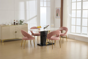 English Elm 061-Set Of 1 Plush Pink Teddy Fabric Dining Chair With Gold Legs - Ergonomic Design & Cozy Elegance W527P255486