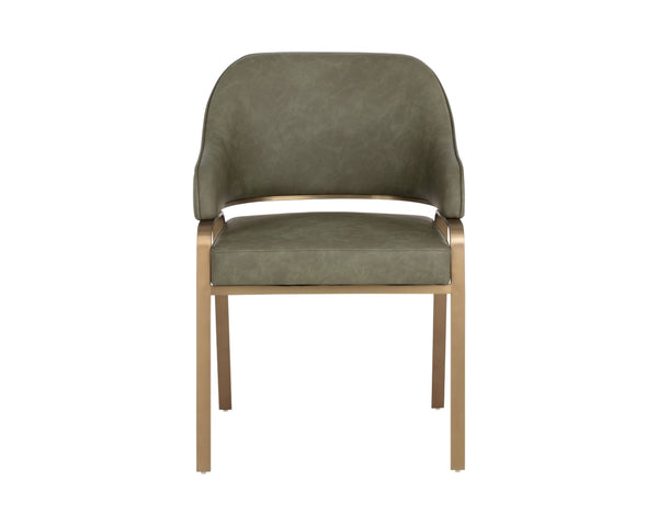 Sunpan MALACHI Dining Armchair - Luxurious Ivanhoe Pine Faux Leather with Gold Stainless Steel Base 112444
