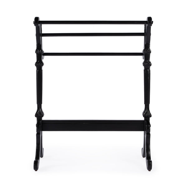 Butler Specialty Newhouse Traditional Hardwood Quilt Rack With 3 Rails For Stylish Blanket And Towel Display Black Rubberwood Solids,Resin 1910111-butler