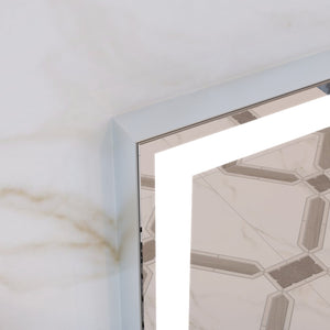 English Elm 32x40 LED Bathroom Vanity Mirror Silver Frame IP44 Anti-Fog Touch Dimmer Memory Tray Modern Smart W708P176758