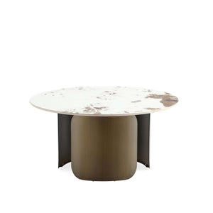 English Elm Monica Modern Sintered Stone Coffee Table with Bronze Stainless Steel Base, 31.5" Round Top, Sleek Design B365S00057