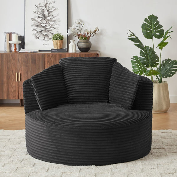 English Elm Compressible Corduroy Round Accent Chair Pocket Spring Cushioned Backrest for Apartments Black W2339P461271