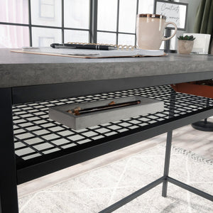 English Elm Writing Desk with 1" Thick Top and Lower Shelf, Gray Engineered Wood, Metal Frame, 40x18 Surface B356P367967