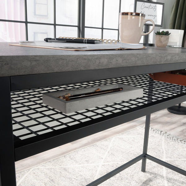 English Elm Writing Desk with 1" Thick Top and Lower Shelf, Gray Engineered Wood, Metal Frame, 40x18 Surface B356P367967