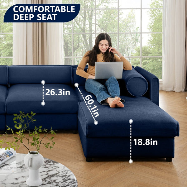 English Elm Stylish Blue Chenille 2-Seater Sofa With Hidden Storage, Modern Design & Ergonomic Comfort For Small Spaces W714S01046-GIGA