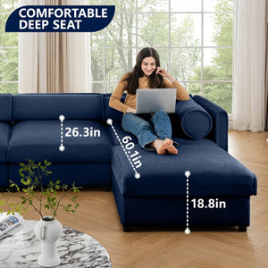 English Elm Stylish Blue Chenille 2-Seater Sofa With Ottoman, Ergonomic Support & Hidden Storage For Modern Living W714S01047-GIGA