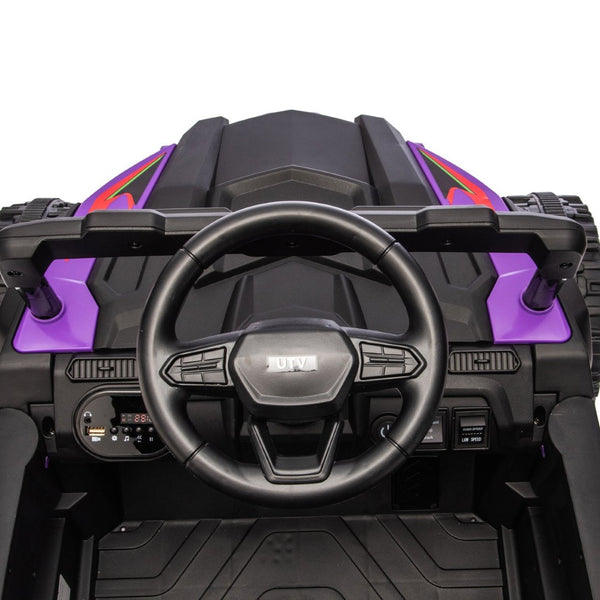 English Elm 24v Kids Utv Ride on with Dual 80w Motors Remote Control and Four Wheel Suspension Purple+Black W1578P343323