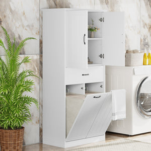 English Elm Christopher Knight Home® - Bathroom Storage Cabinet with Doors Drawer & Dual Laundry Baskets, MDF Build, Adjustable Shelf, Anti-Tip Device White N759P243350K