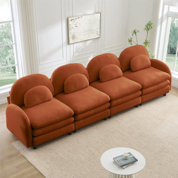 English Elm Teddy Fleece Modular Cloud Sofa Four Seat Curved Sculptural Design for Modern Living Rooms Orange W5656S00101